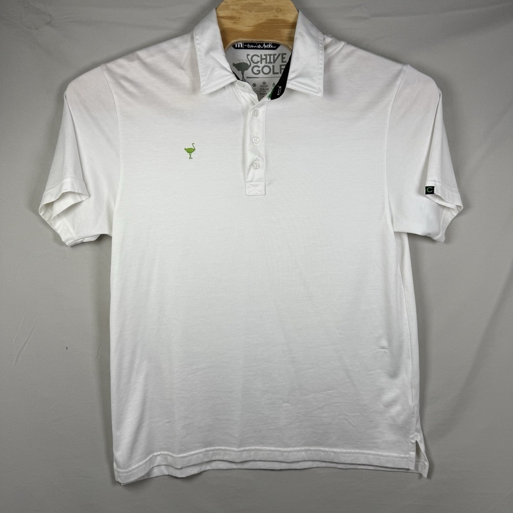 Travis Mathew Polo Shirt‎ Mens Large White Chive Golf Pima Cotton Performance